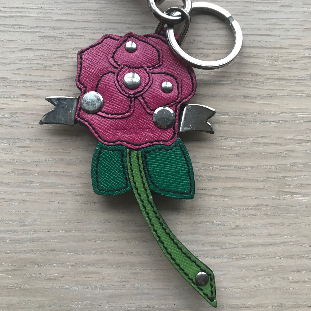 Prada Saffiano Leather Flower Keychain